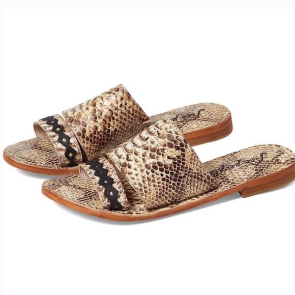 Free People Saturaday Snake Strappy Leather Flat Sandals 41/10 - Picture 1 of 7